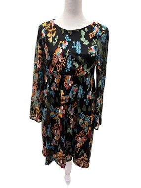 Philosophy Black Dress with Blue, Pink, Orange & Yellow Floral Embroidery
